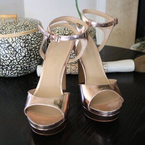 Via Spiga Open-Toe Glossy Champagne Pumps (Size 9)